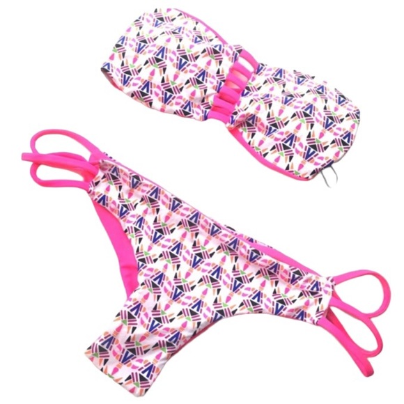 KHONGBOON Two Piece Swimsuit Nylon Spandex Bikini Top & Bottom Pink Extra Small - Picture 5 of 5